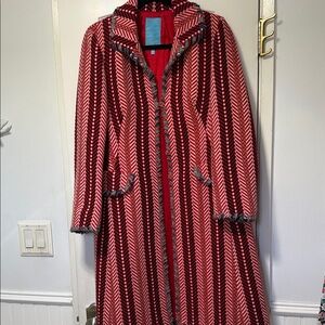 Escada Sport Red and Black Chevron Pea Coat Sz 38